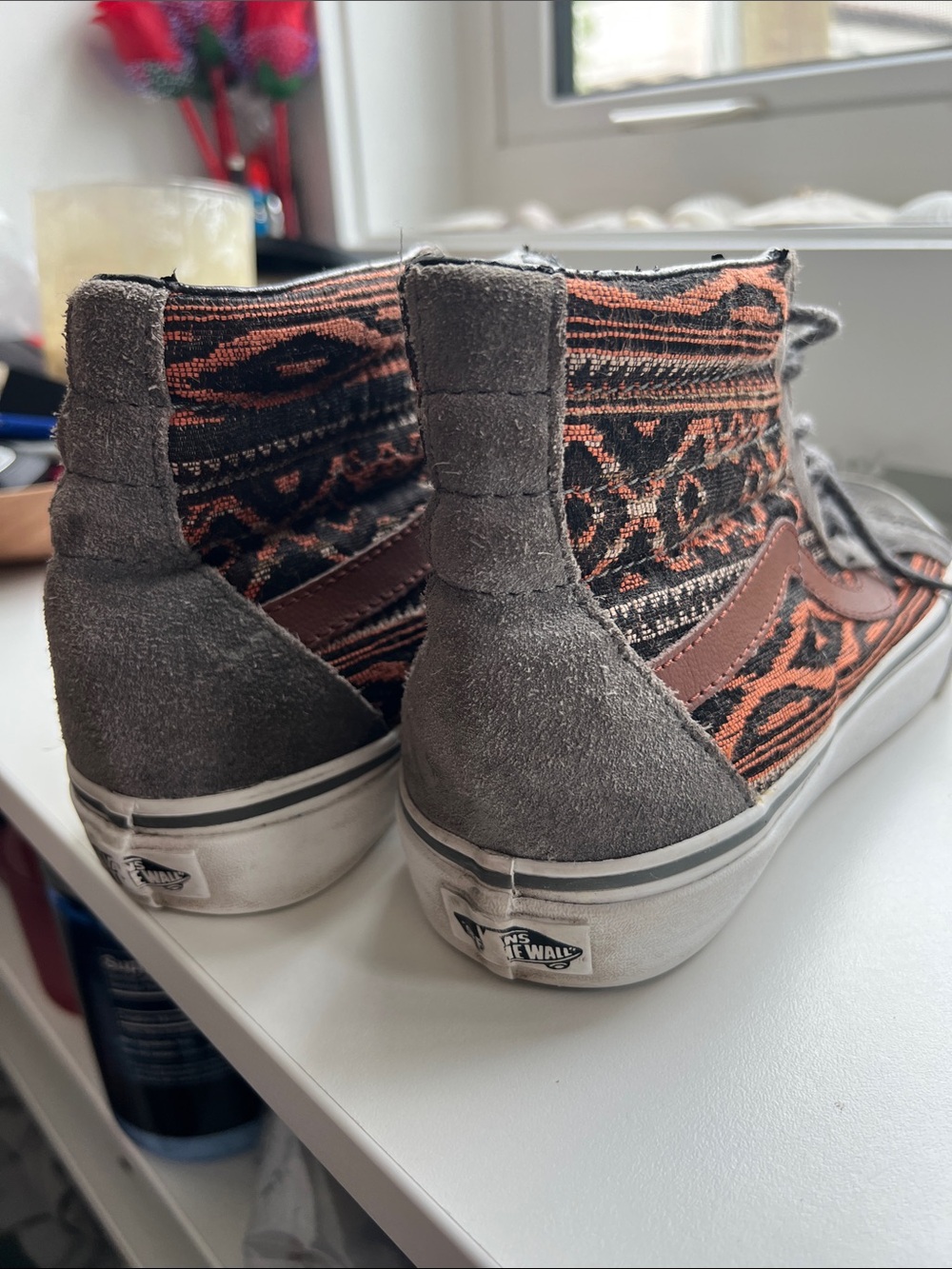 Vans High Top Sneakers in Gray and Rust Pattern - Picture 5 of 6